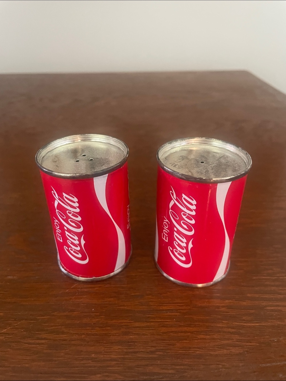 Coca-Cola Red and White Mini Can Shaker Set vintage